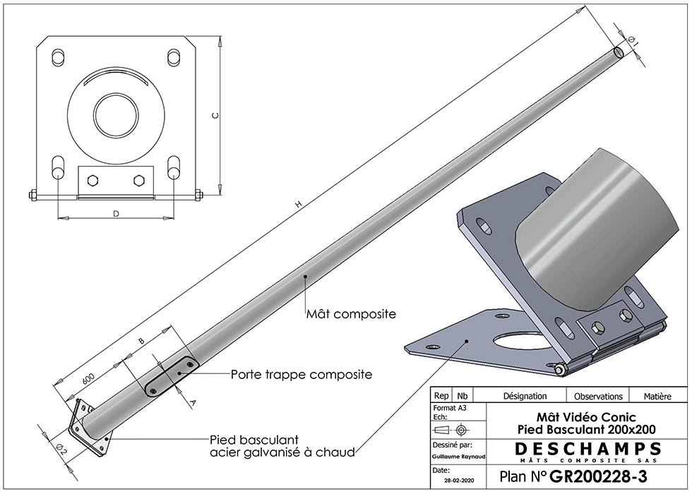 Palo video conico piede basculante acciaio