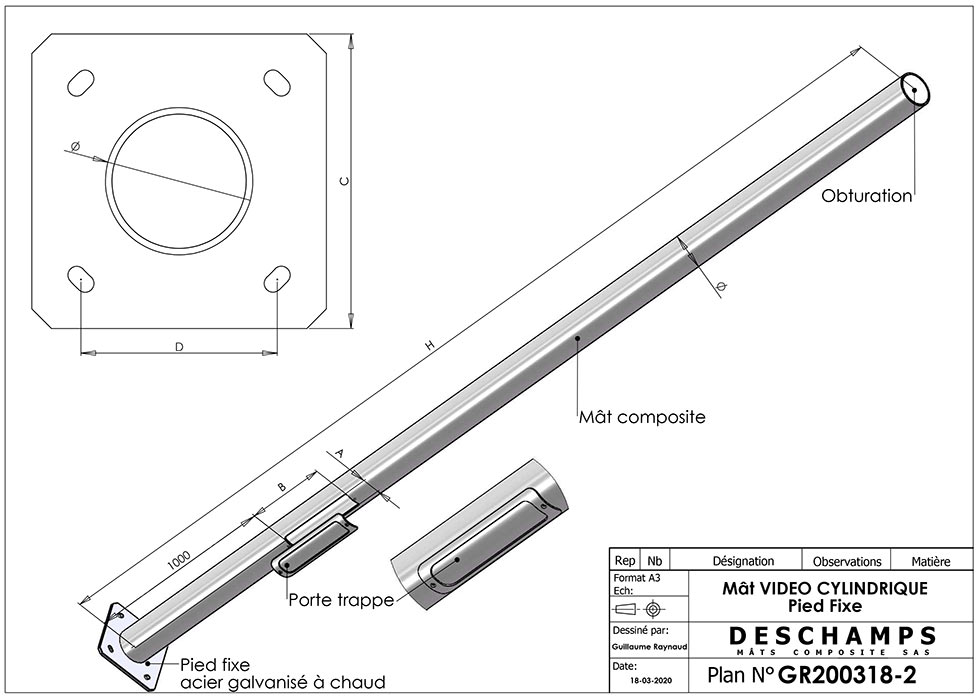 Disegno tecnico Video cilindrico con piede fisso